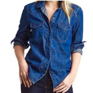 💙 GAP LONG SLEEVE /DENIM SHIRT / SNAP BUTTON DOWN/ 100% COTTON / XS